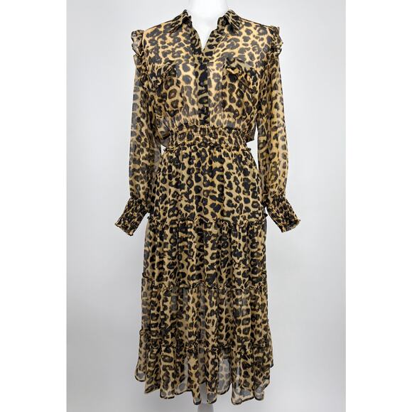 Misa Los Angeles Leopard Print Midi Dress Size Small Boho Statement Flowy Sheer - Picture 1 of 16